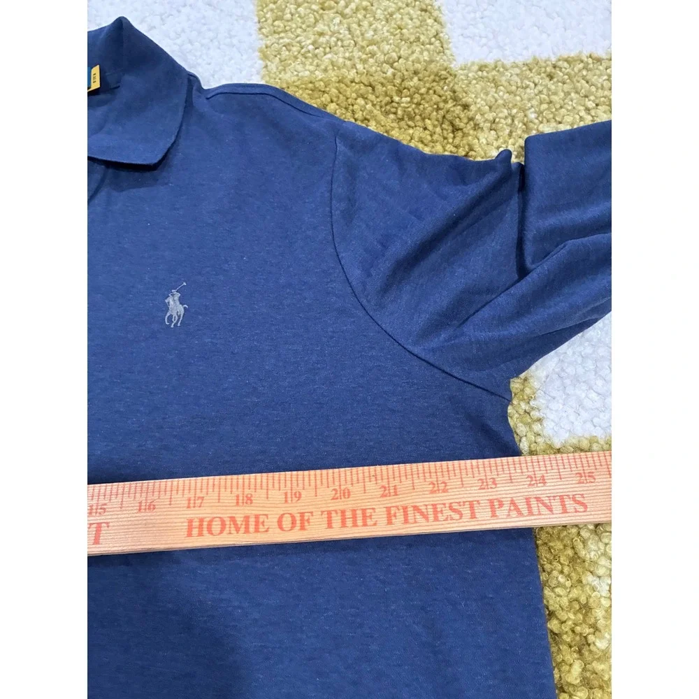Polo Ralph Lauren Mens Navy Blue Long Sleeve Polo Shirt Classic Fit Large 0765
